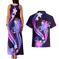 Galaxy Polynesian Pattern With Tropical Flowers Couples Matching Tank Maxi Dress and Hawaiian Shirt LT05 - Polynesian Pride