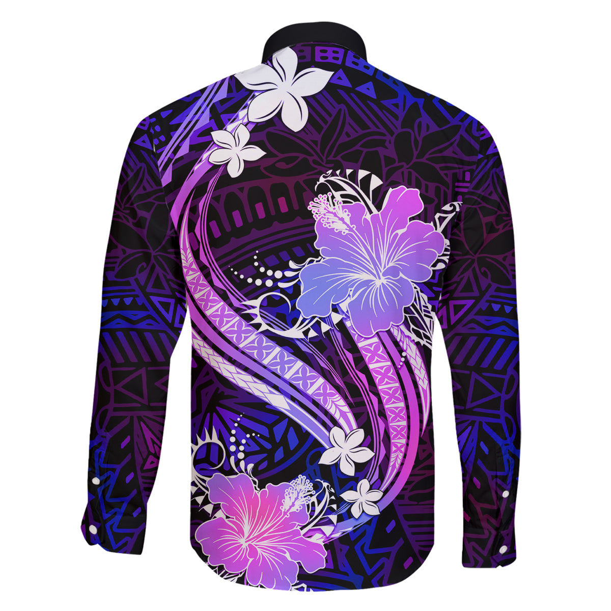 Galaxy Polynesian Pattern With Tropical Flowers Family Matching Off Shoulder Long Sleeve Dress and Hawaiian Shirt LT05 - Polynesian Pride