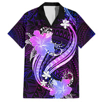 Galaxy Polynesian Pattern With Tropical Flowers Family Matching Short Sleeve Bodycon Dress and Hawaiian Shirt LT05 Dad's Shirt - Short Sleeve Galaxy - Polynesian Pride