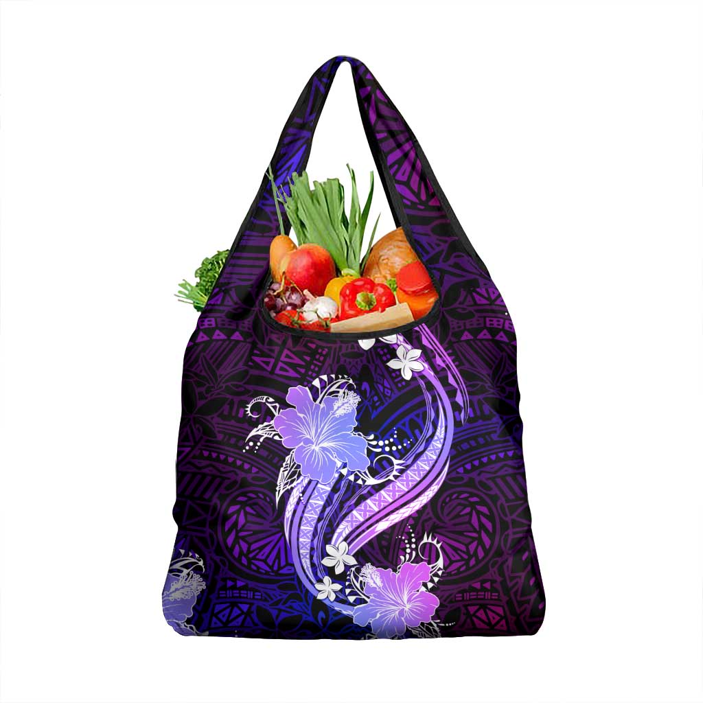 Galaxy Polynesian Pattern With Tropical Flowers Grocery Bag LT05 1-pack One Size Galaxy - Polynesian Pride