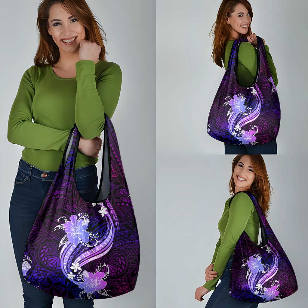Galaxy Polynesian Pattern With Tropical Flowers Grocery Bag