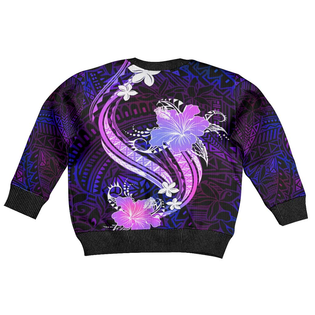 Galaxy Polynesian Pattern With Tropical Flowers Kid Ugly Christmas Sweater