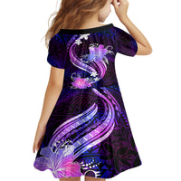 Galaxy Polynesian Pattern With Tropical Flowers Kid Short Sleeve Dress LT05 - Polynesian Pride