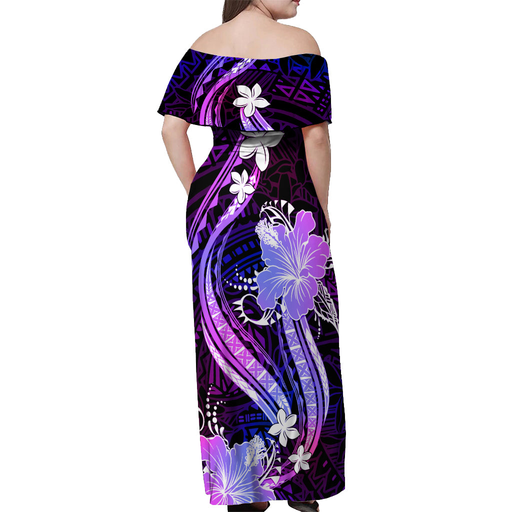Galaxy Polynesian Pattern With Tropical Flowers Off Shoulder Maxi Dress LT05 - Polynesian Pride