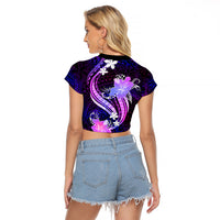 Galaxy Polynesian Pattern With Tropical Flowers Raglan Cropped T Shirt LT05 - Polynesian Pride