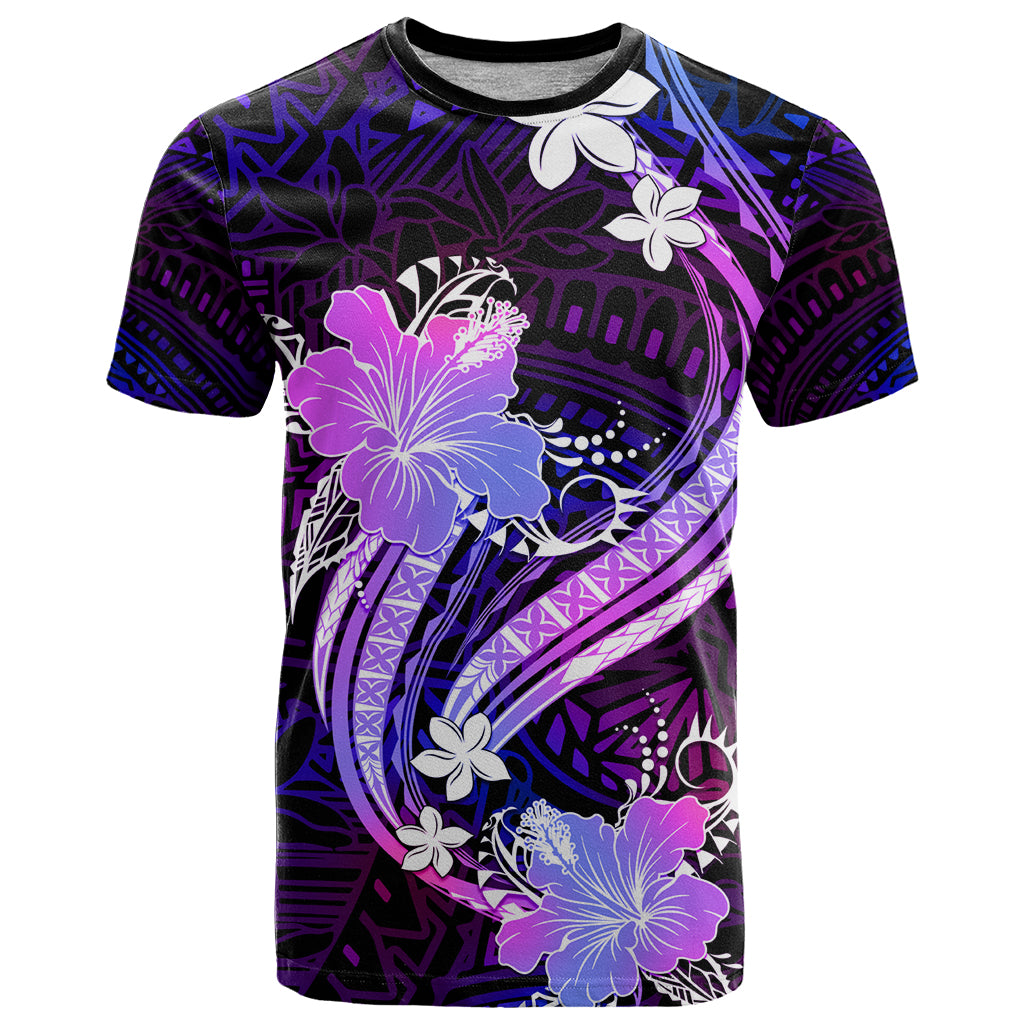 Galaxy Polynesian Pattern With Tropical Flowers T Shirt LT05 Galaxy - Polynesian Pride