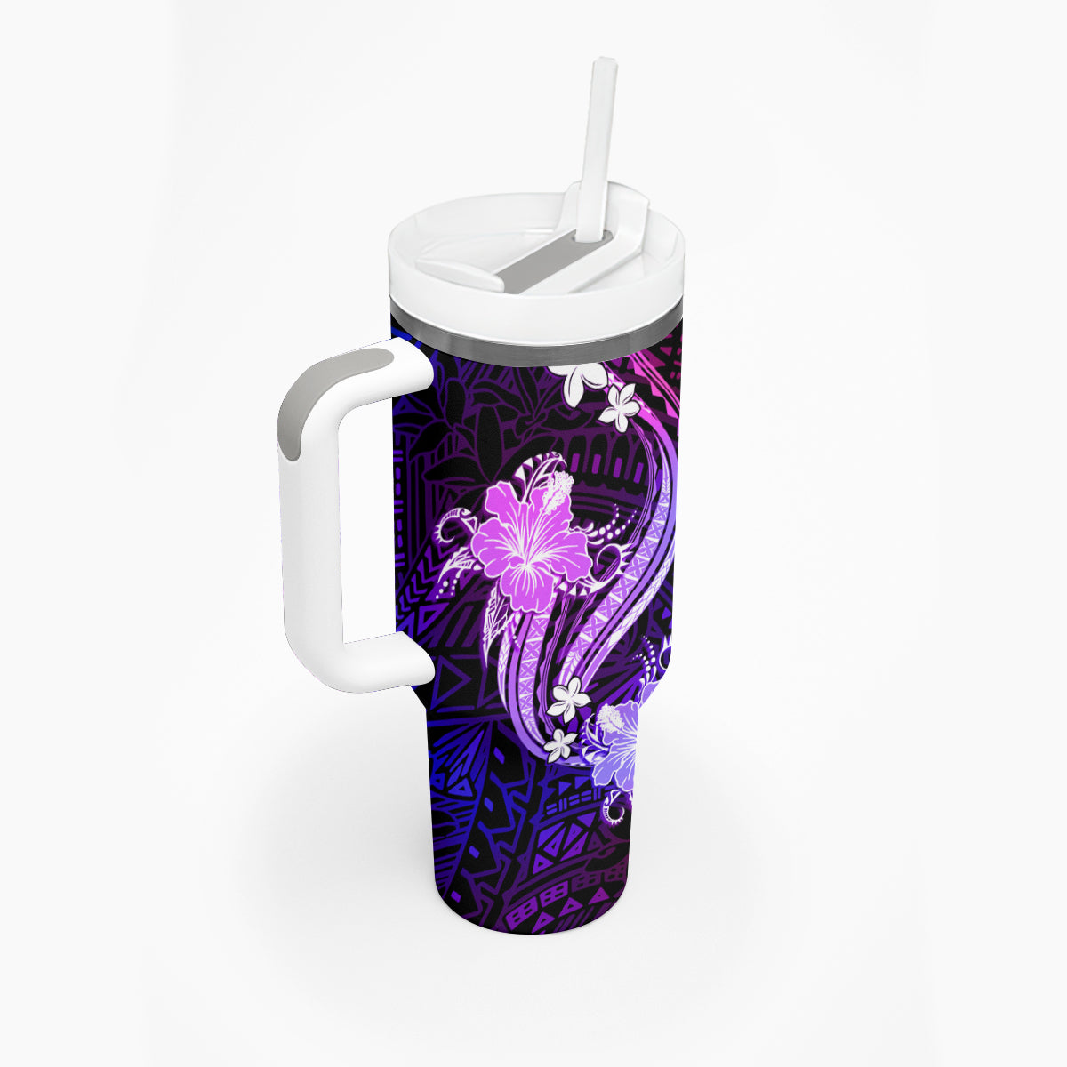Galaxy Polynesian Pattern With Tropical Flowers Tumbler With Handle
