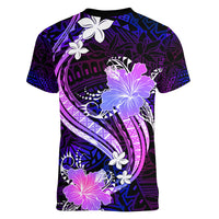 Galaxy Polynesian Pattern With Tropical Flowers Women V Neck T Shirt LT05 - Polynesian Pride