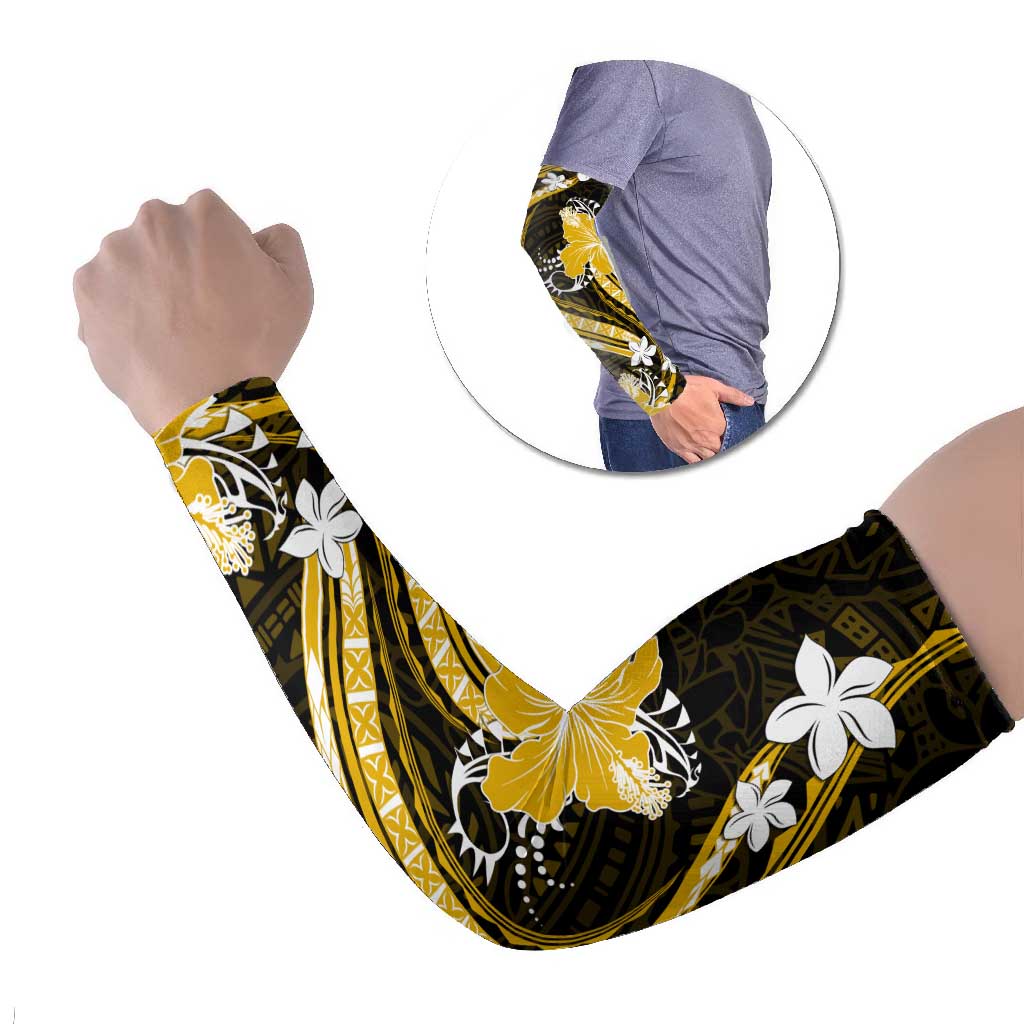 Gold Polynesian Pattern With Tropical Flowers Arm Sleeves LT05 Set of 2 Gold - Polynesian Pride