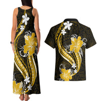 Gold Polynesian Pattern With Tropical Flowers Couples Matching Tank Maxi Dress and Hawaiian Shirt LT05 - Polynesian Pride