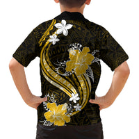 Gold Polynesian Pattern With Tropical Flowers Family Matching Off Shoulder Long Sleeve Dress and Hawaiian Shirt LT05 - Polynesian Pride