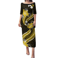 Gold Polynesian Pattern With Tropical Flowers Family Matching Puletasi Dress and Hawaiian Shirt LT05 Mom's Dress Gold - Polynesian Pride