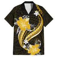 Gold Polynesian Pattern With Tropical Flowers Family Matching Short Sleeve Bodycon Dress and Hawaiian Shirt LT05 Dad's Shirt - Short Sleeve Gold - Polynesian Pride