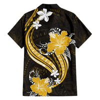 Gold Polynesian Pattern With Tropical Flowers Family Matching Short Sleeve Bodycon Dress and Hawaiian Shirt LT05 - Polynesian Pride