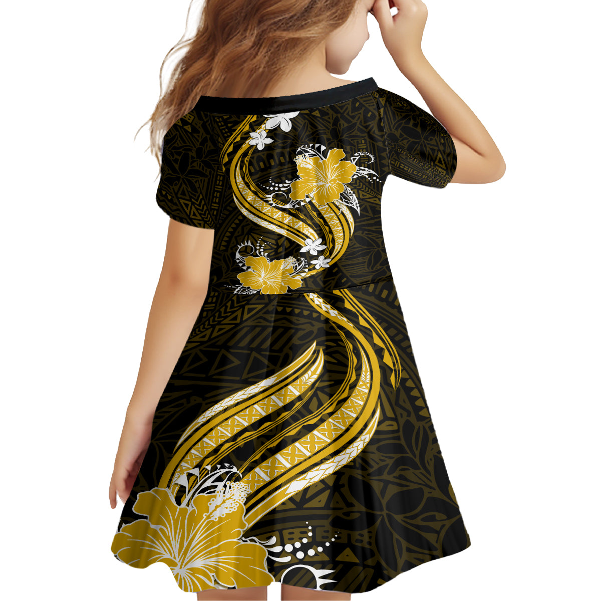 Gold Polynesian Pattern With Tropical Flowers Family Matching Tank Maxi Dress and Hawaiian Shirt LT05 - Polynesian Pride