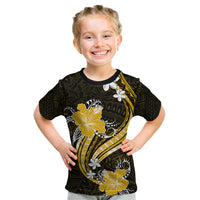 Gold Polynesian Pattern With Tropical Flowers Kid T Shirt LT05 Gold - Polynesian Pride