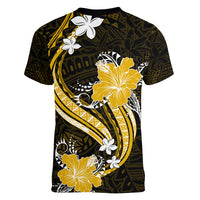 Gold Polynesian Pattern With Tropical Flowers Women V Neck T Shirt LT05 - Polynesian Pride