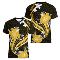 Gold Polynesian Pattern With Tropical Flowers Women V Neck T Shirt LT05 - Polynesian Pride