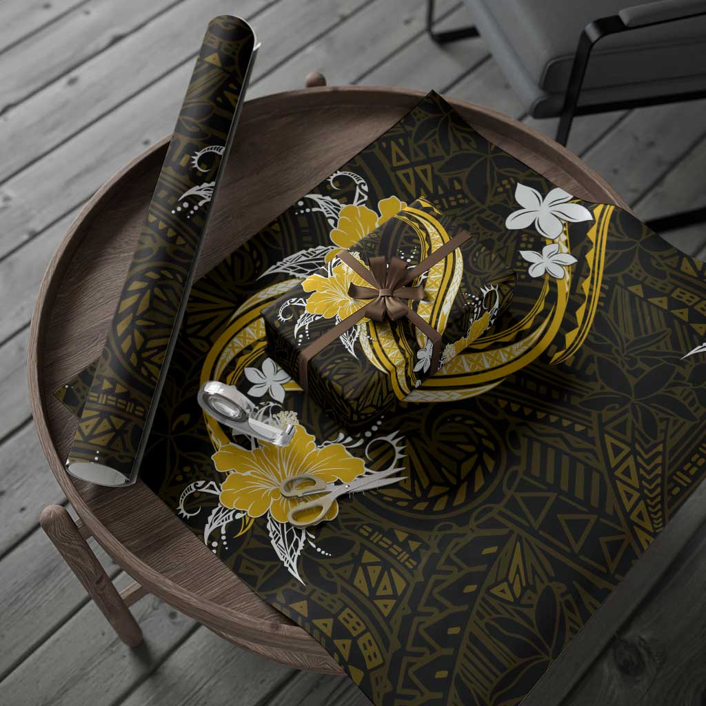 Gold Polynesian Pattern With Tropical Flowers Wrapping Paper - Polynesian Pride