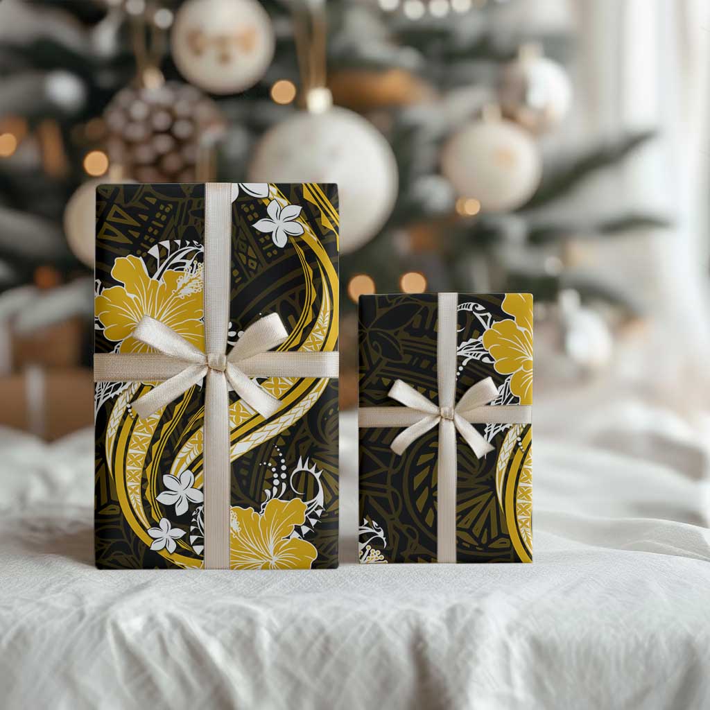Gold Polynesian Pattern With Tropical Flowers Wrapping Paper - Polynesian Pride