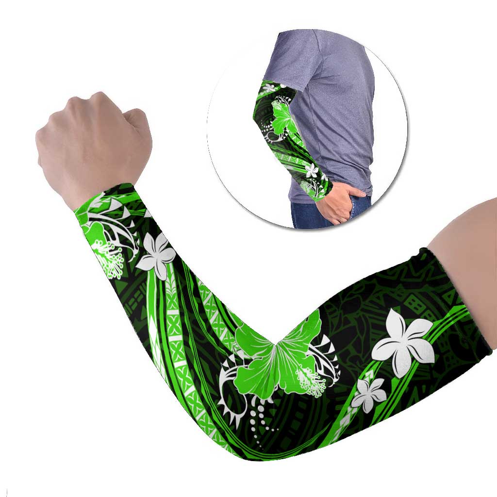 Green Polynesian Pattern With Tropical Flowers Arm Sleeves LT05 Set of 2 Green - Polynesian Pride
