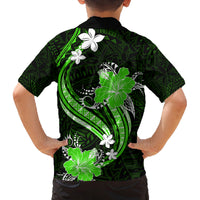 Green Polynesian Pattern With Tropical Flowers Family Matching Long Sleeve Bodycon Dress and Hawaiian Shirt LT05 - Polynesian Pride