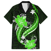 Green Polynesian Pattern With Tropical Flowers Family Matching Off Shoulder Short Dress and Hawaiian Shirt LT05 Dad's Shirt - Short Sleeve Green - Polynesian Pride