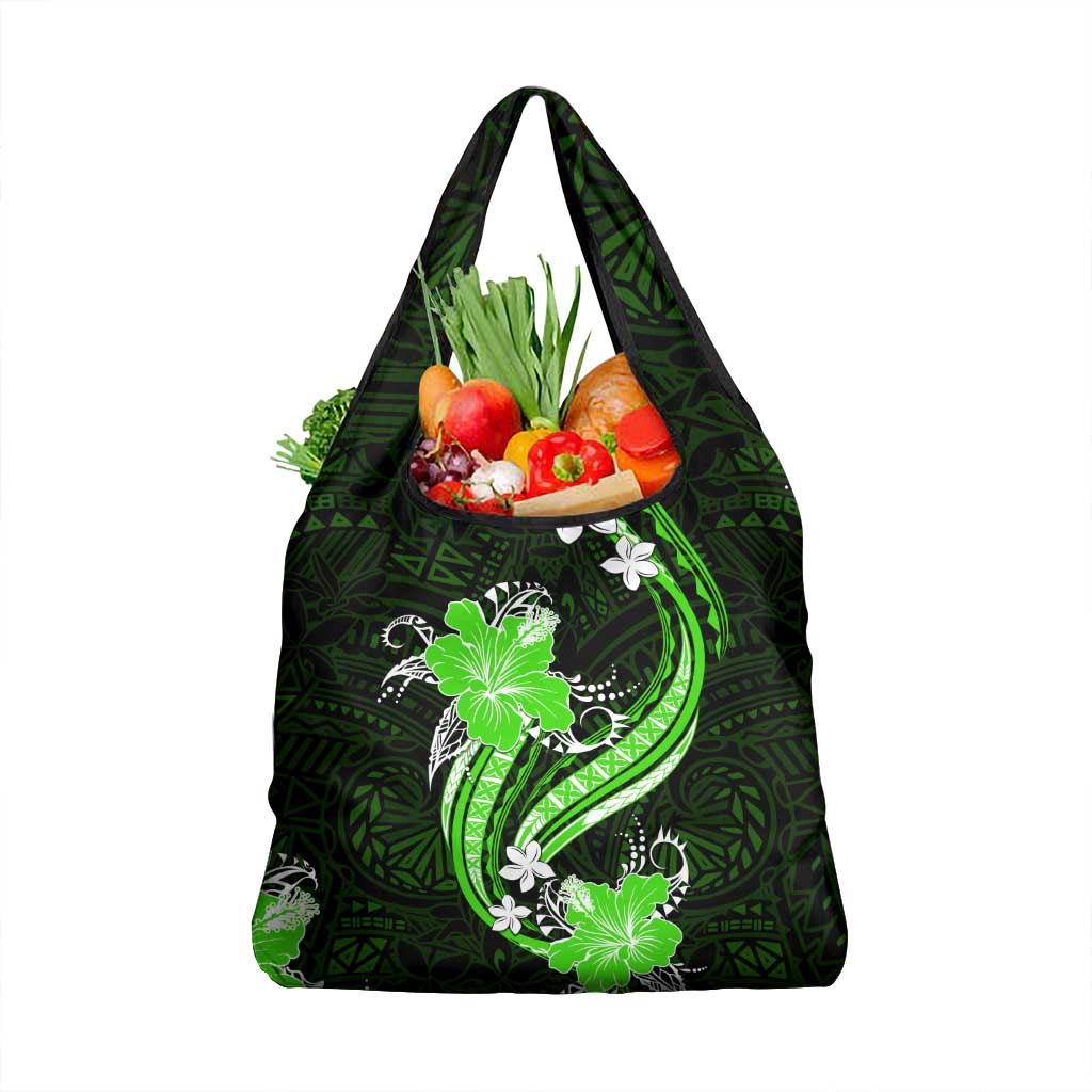 Green Polynesian Pattern With Tropical Flowers Grocery Bag LT05 1-pack One Size Green - Polynesian Pride