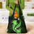 Green Polynesian Pattern With Tropical Flowers Grocery Bag