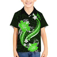 Green Polynesian Pattern With Tropical Flowers Kid Hawaiian Shirt LT05 Kid Green - Polynesian Pride