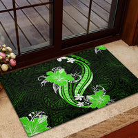 Green Polynesian Pattern With Tropical Flowers Rubber Doormat LT05 - Polynesian Pride