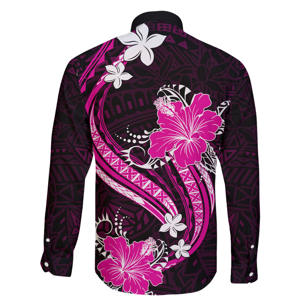 Pink Polynesian Pattern With Tropical Flowers Family Matching Off Shoulder Long Sleeve Dress and Hawaiian Shirt LT05 - Polynesian Pride