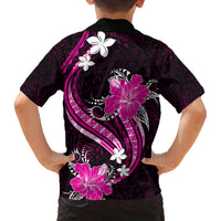 Pink Polynesian Pattern With Tropical Flowers Family Matching Off Shoulder Short Dress and Hawaiian Shirt LT05 - Polynesian Pride