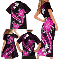 Pink Polynesian Pattern With Tropical Flowers Family Matching Short Sleeve Bodycon Dress and Hawaiian Shirt LT05 - Polynesian Pride