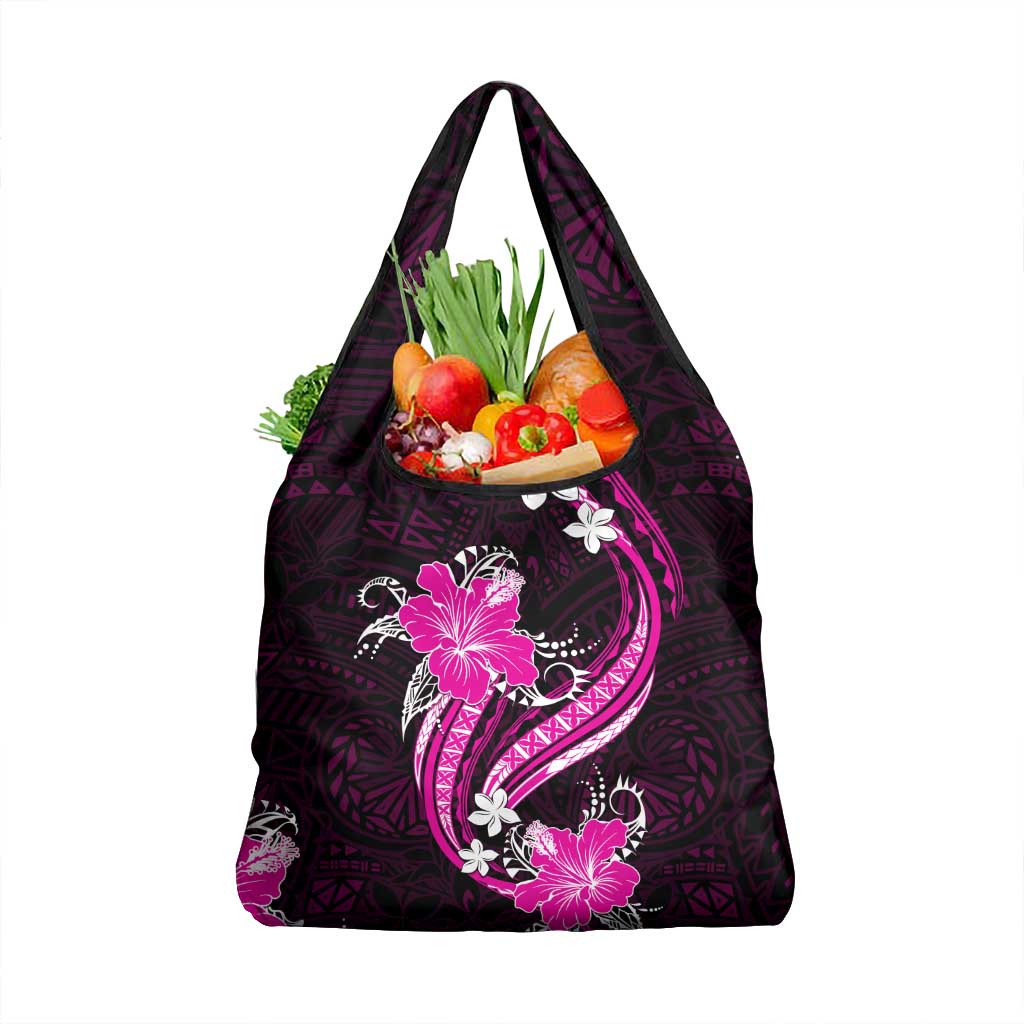 Pink Polynesian Pattern With Tropical Flowers Grocery Bag LT05 1-pack One Size Pink - Polynesian Pride