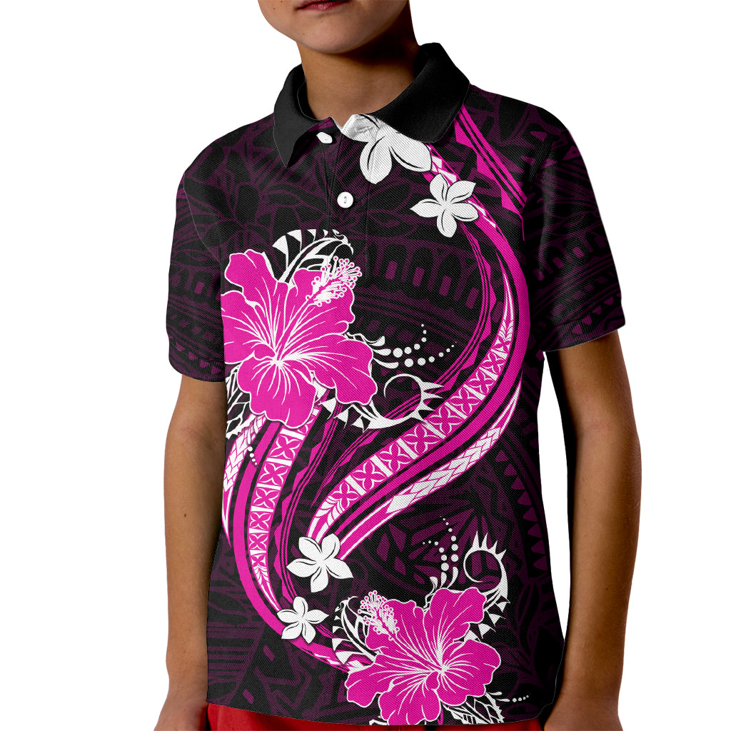 Pink Polynesian Pattern With Tropical Flowers Kid Polo Shirt LT05 Kid Pink - Polynesian Pride