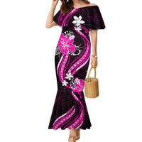 Pink Polynesian Pattern With Tropical Flowers Mermaid Dress LT05 Women Pink - Polynesian Pride