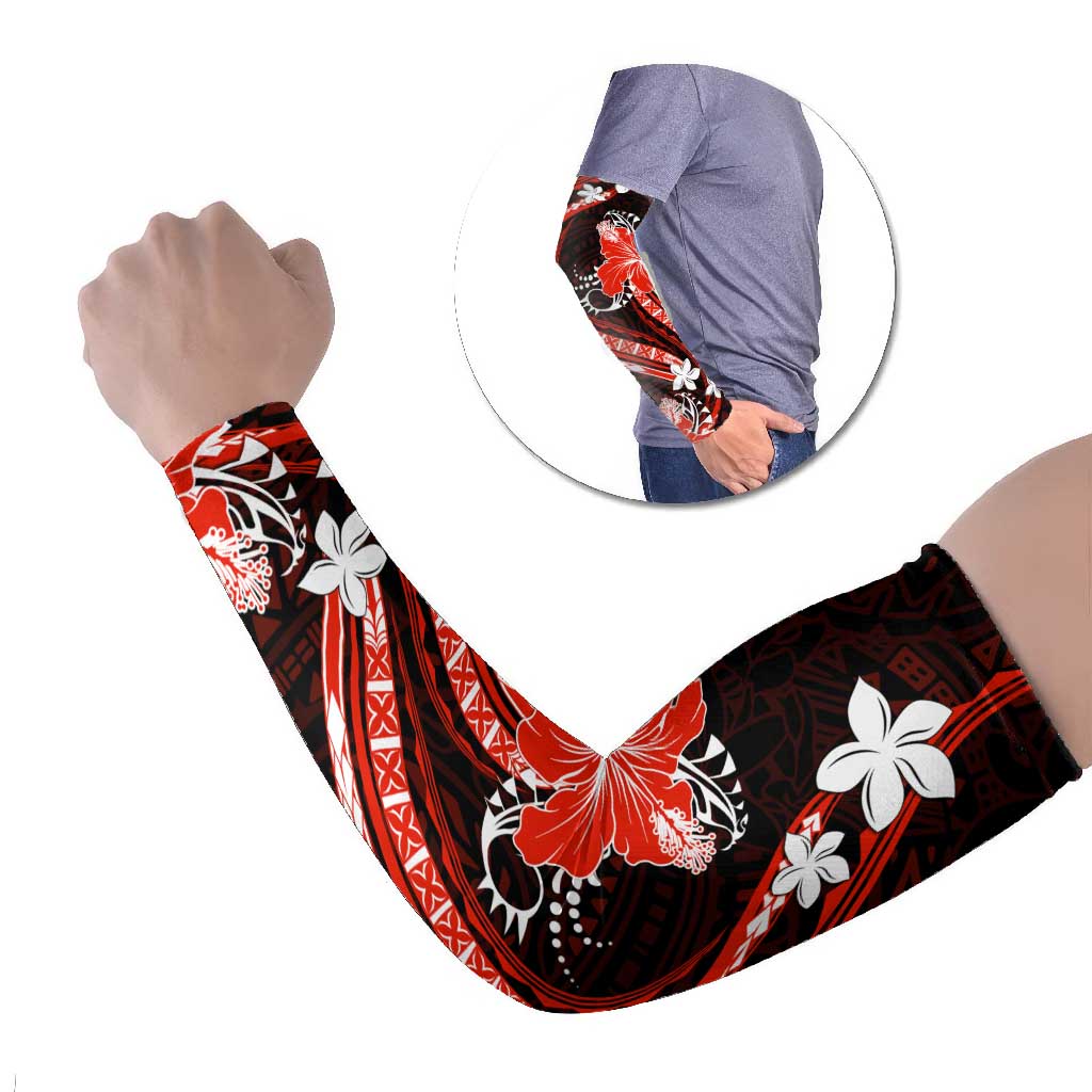 Red Polynesian Pattern With Tropical Flowers Arm Sleeves LT05 Set of 2 Red - Polynesian Pride