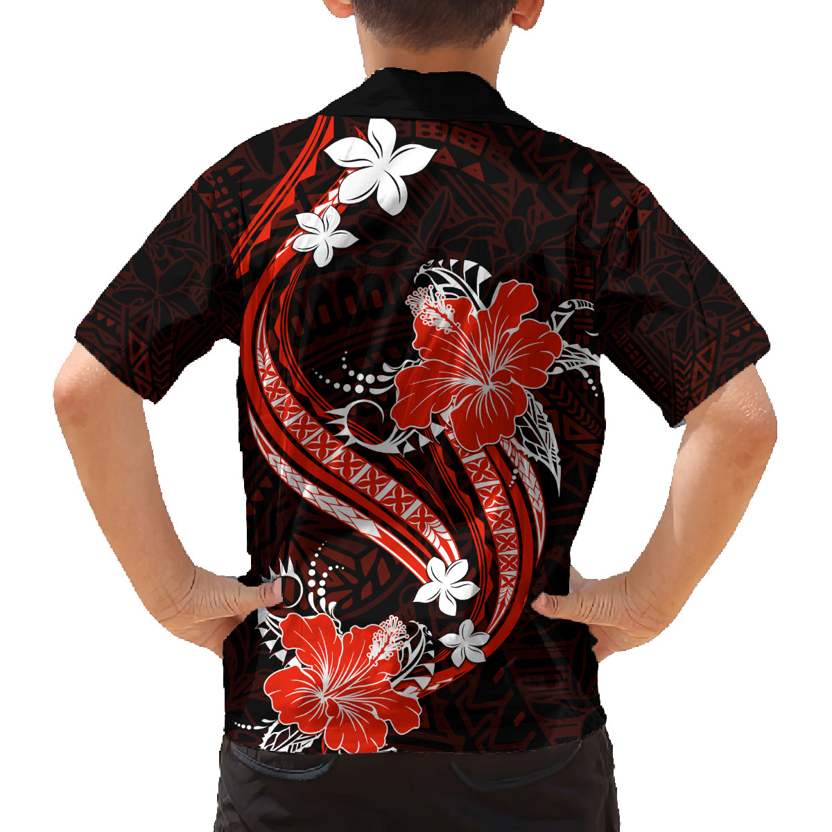 Red Polynesian Pattern With Tropical Flowers Family Matching Tank Maxi Dress and Hawaiian Shirt LT05 - Polynesian Pride