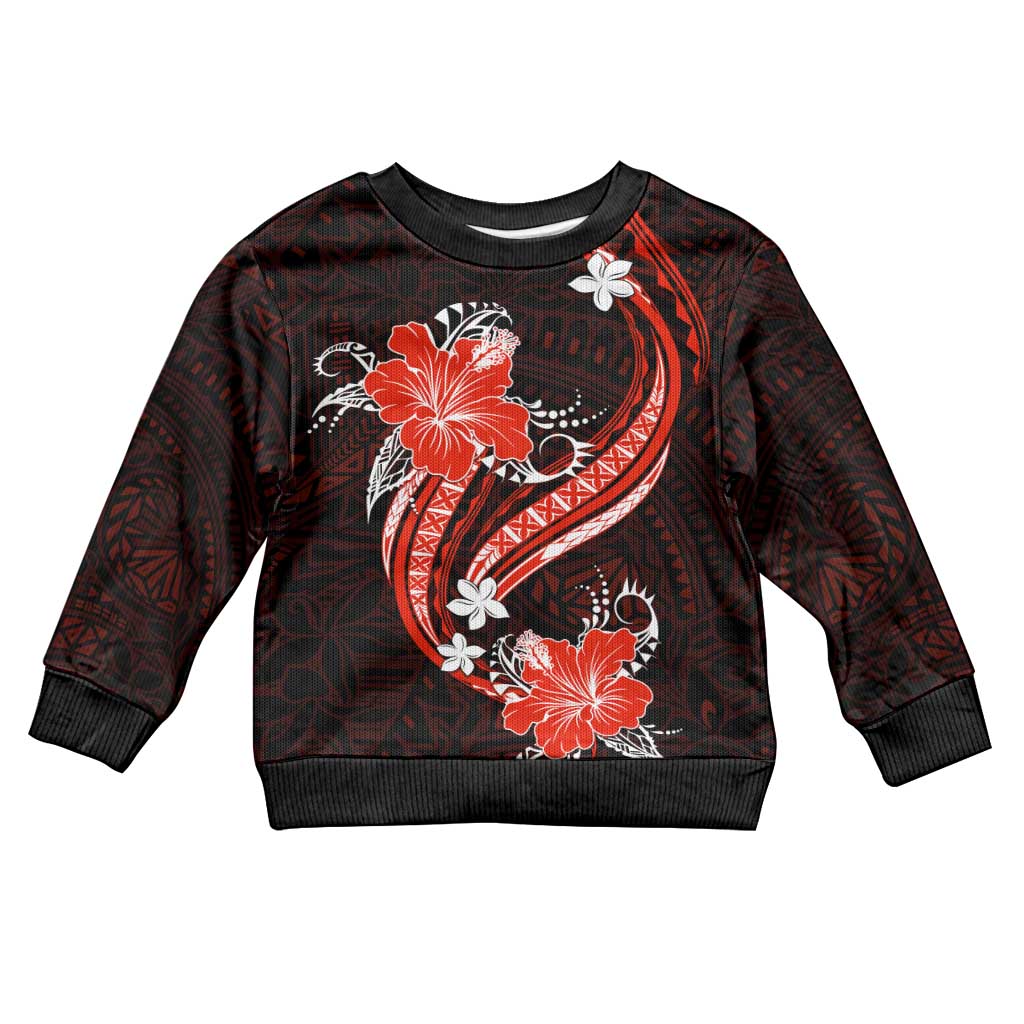 Red Polynesian Pattern With Tropical Flowers Kid Ugly Christmas Sweater