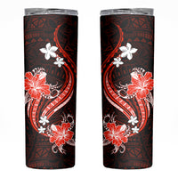 Red Polynesian Pattern With Tropical Flowers Skinny Tumbler