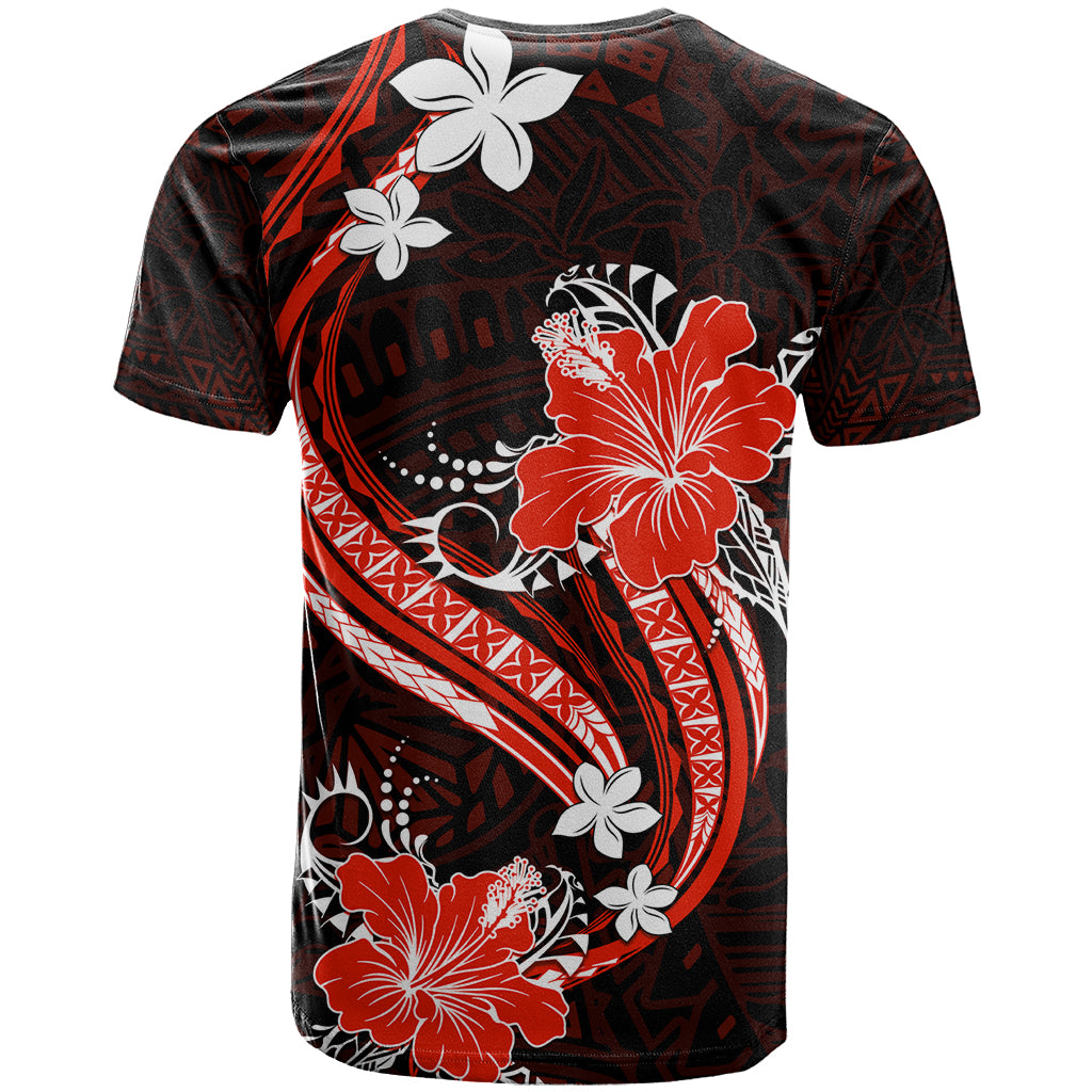 Red Polynesian Pattern With Tropical Flowers T Shirt LT05 - Polynesian Pride
