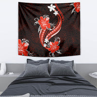 Red Polynesian Pattern With Tropical Flowers Tapestry LT05 - Polynesian Pride