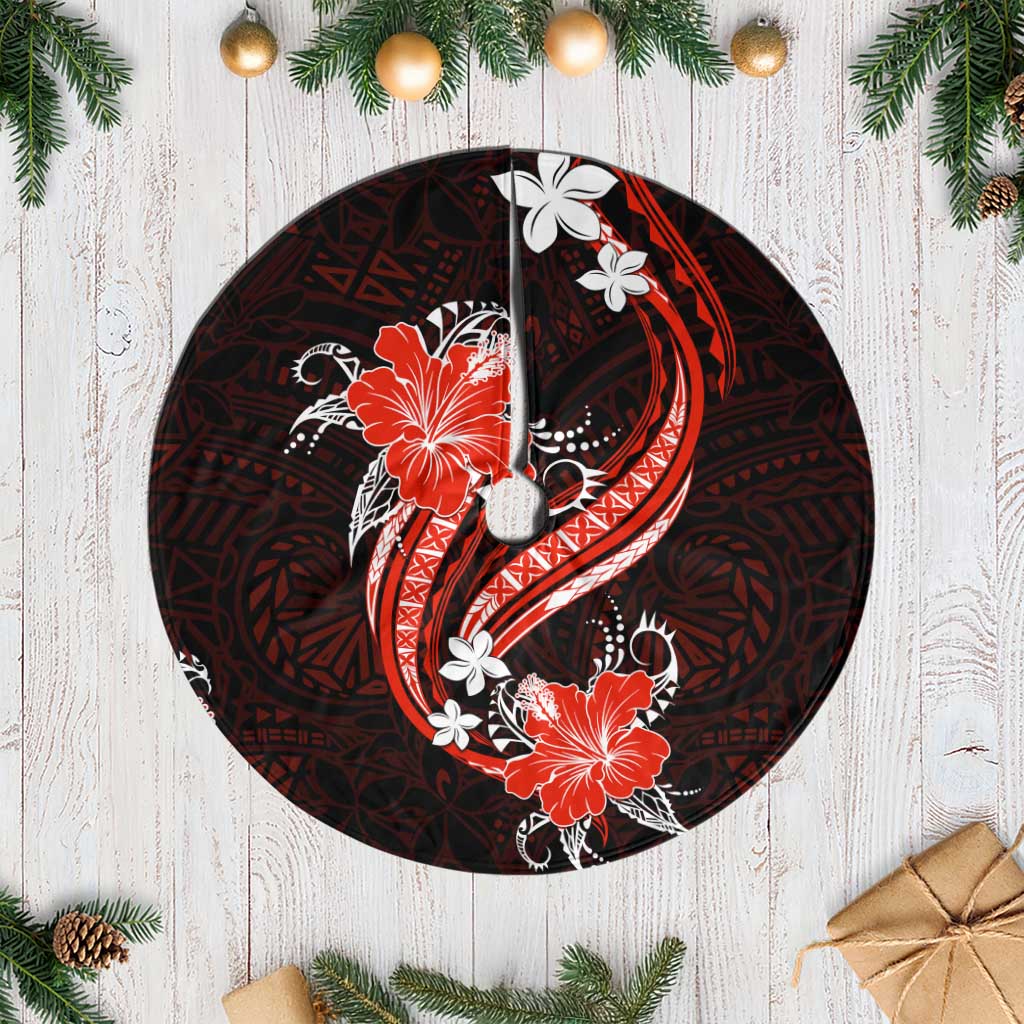 Red Polynesian Pattern With Tropical Flowers Tree Skirt LT05 Casual Red - Polynesian Pride