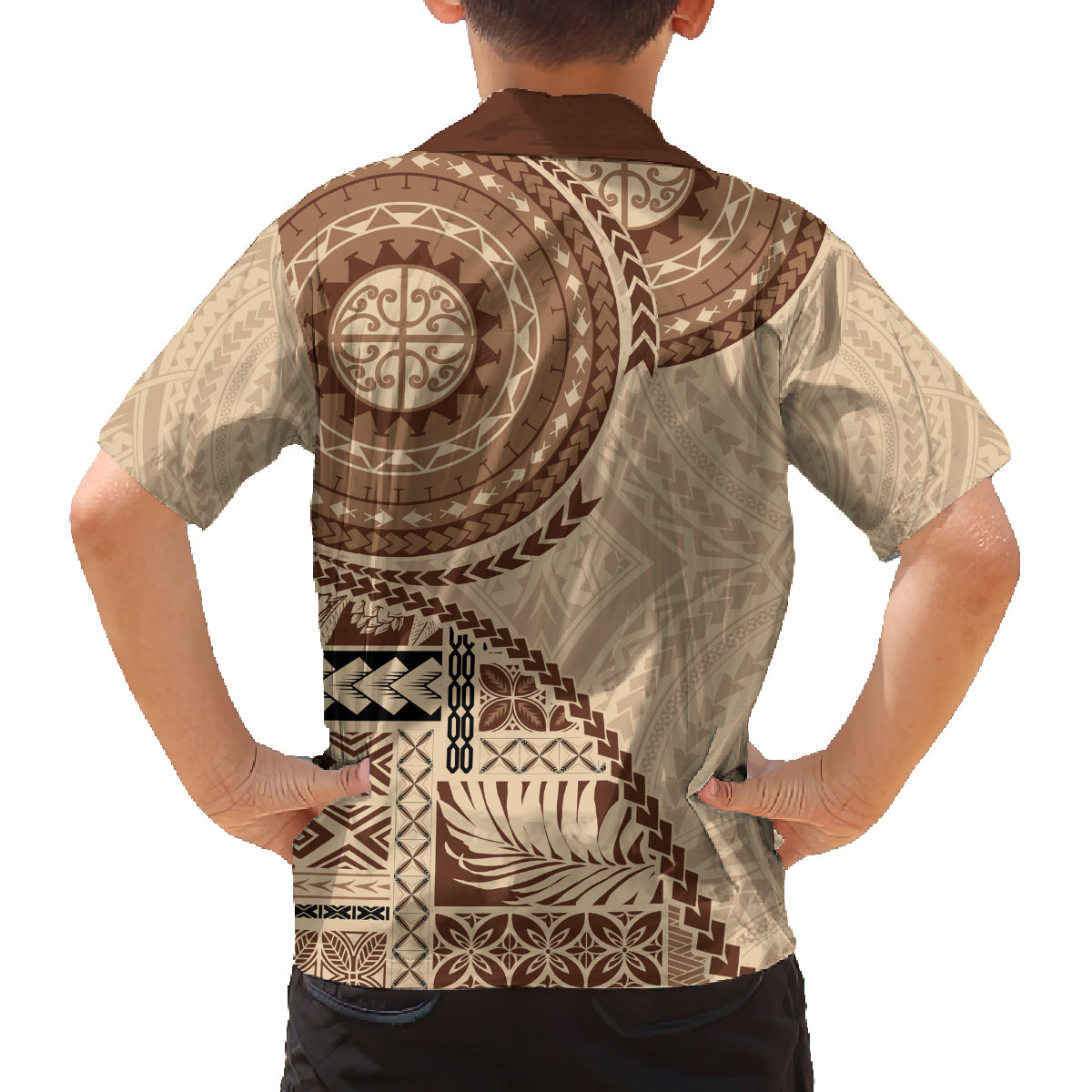 Samoa Siapo Pattern Simple Style Family Matching Off Shoulder Long Sleeve Dress and Hawaiian Shirt LT05 - Polynesian Pride