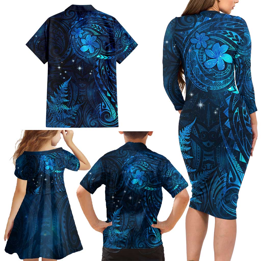 New Zealand Matariki Family Matching Long Sleeve Bodycon Dress and Hawaiian Shirt - Maori New Year LT05 - Polynesian Pride