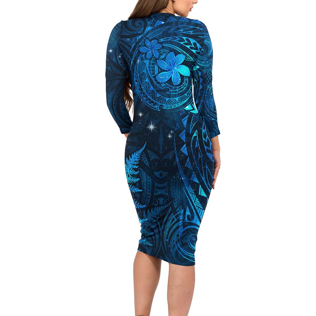 New Zealand Matariki Family Matching Long Sleeve Bodycon Dress and Hawaiian Shirt - Maori New Year LT05 - Polynesian Pride