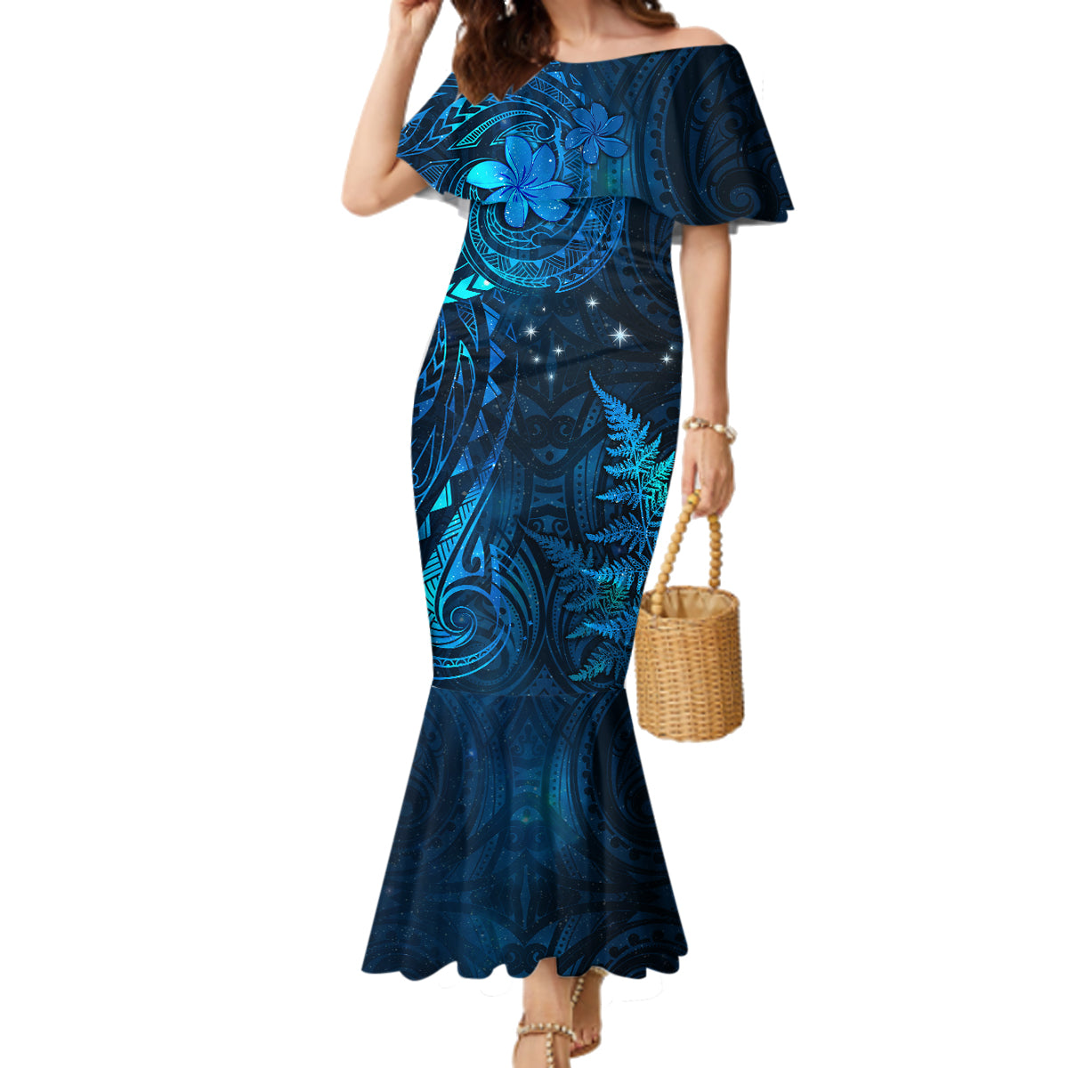 New Zealand Matariki Family Matching Mermaid Dress and Hawaiian Shirt Maori New Year LT05 Mom's Dress Blue - Polynesian Pride