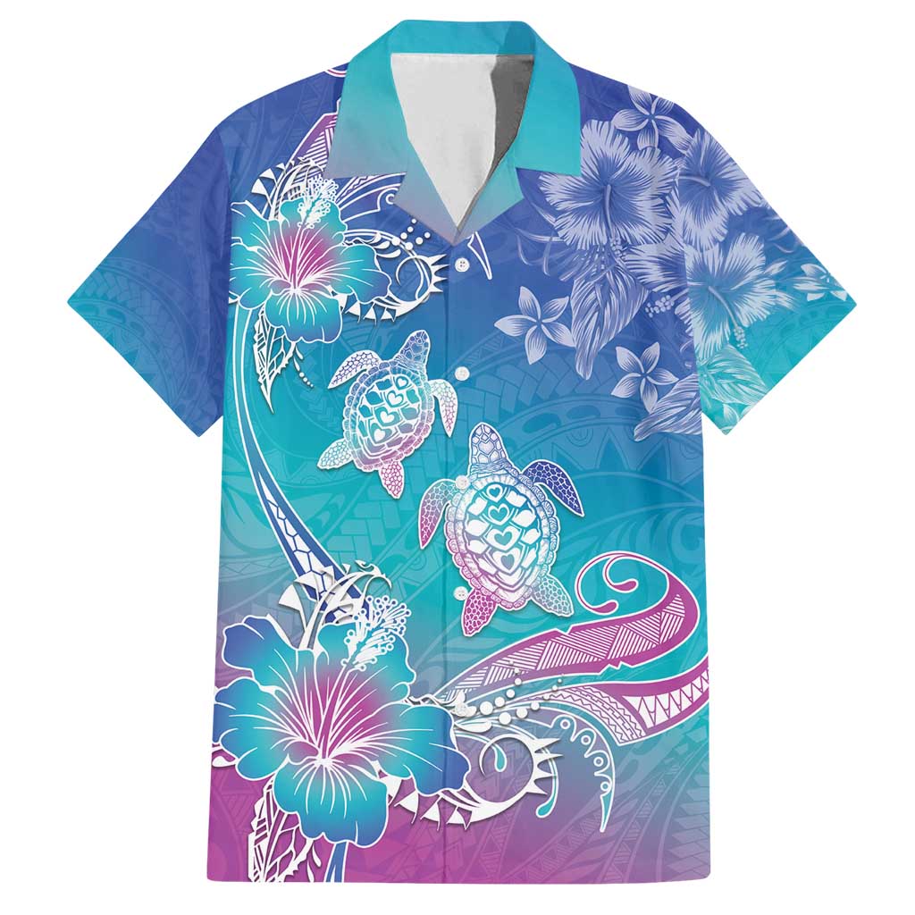 Polynesia Sea Turtle Couple Family Matching Long Sleeve Bodycon Dress and Hawaiian Shirt Love Is Life LT05 Dad's Shirt - Short Sleeve Blue - Polynesian Pride