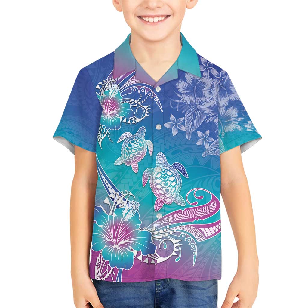 Polynesia Sea Turtle Couple Family Matching Long Sleeve Bodycon Dress and Hawaiian Shirt Love Is Life LT05 Son's Shirt Blue - Polynesian Pride